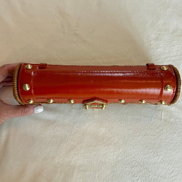 MICHAEL KORS - Santorini Wicker Rattan Orange Leather Clutch - Picture 3 of 9